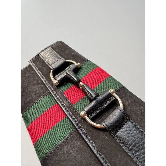 GUCCI 1953 Black Sueded Leather Striped Web Horsebit Continental Flap Wallet - Picture 4 of 16